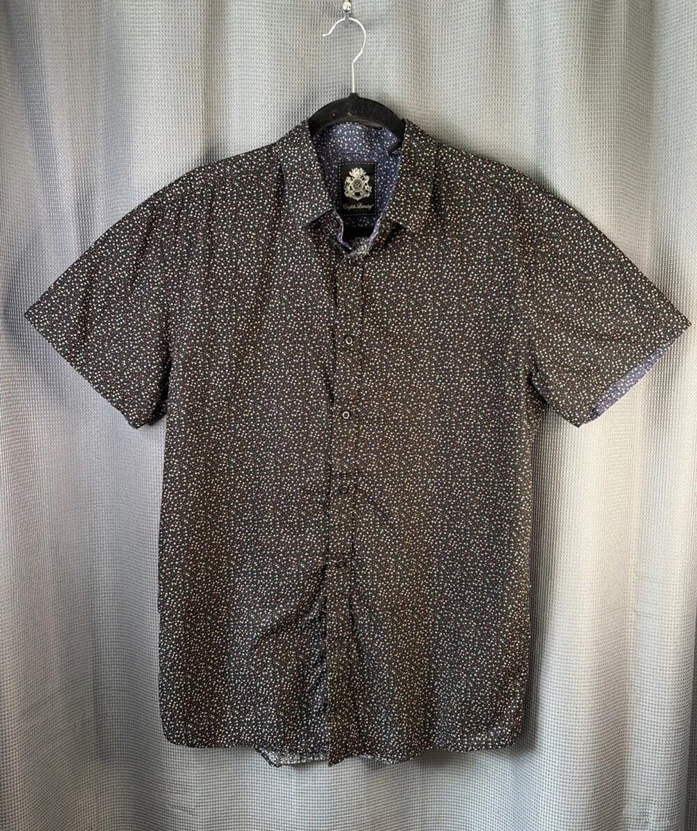 English Laundry Short sleeve Button Up Navy Micro Dot Pattern 100% Cotton Men’s